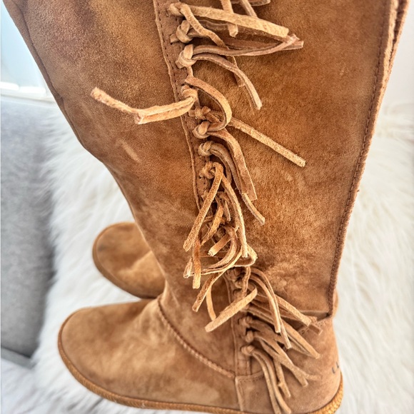 UGG Brown Suede Over the Knee Boots with Fringe - Picture 5 of 9